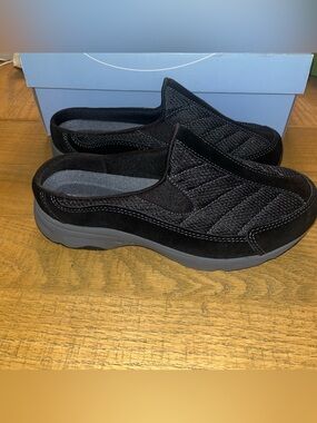 Easy Spirit Hotrace Black Leather & Textile Mules Slip-On Shoes 7 W